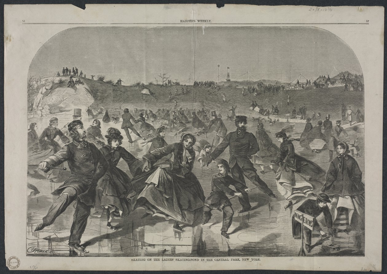 Skridskoåkning på damernas skridskodamm i Central Park, New York av Winslow Homer