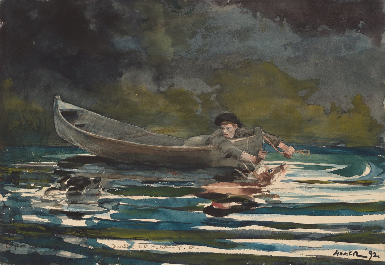 Skiss för hund och jägare, 18911892. av Winslow Homer