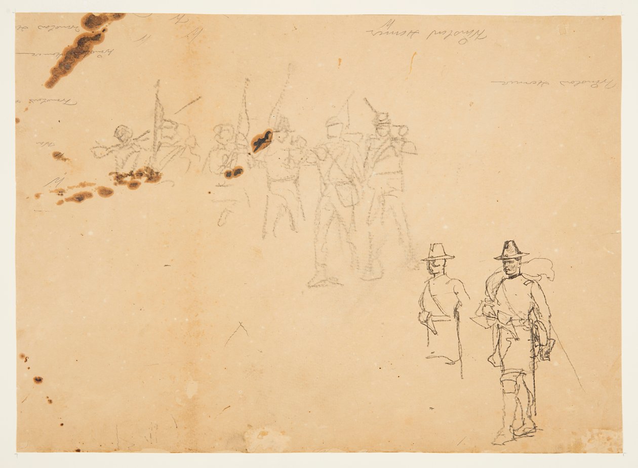 Skisser av enskilda infanterifigurer och övningssignaturer av Winslow Homer