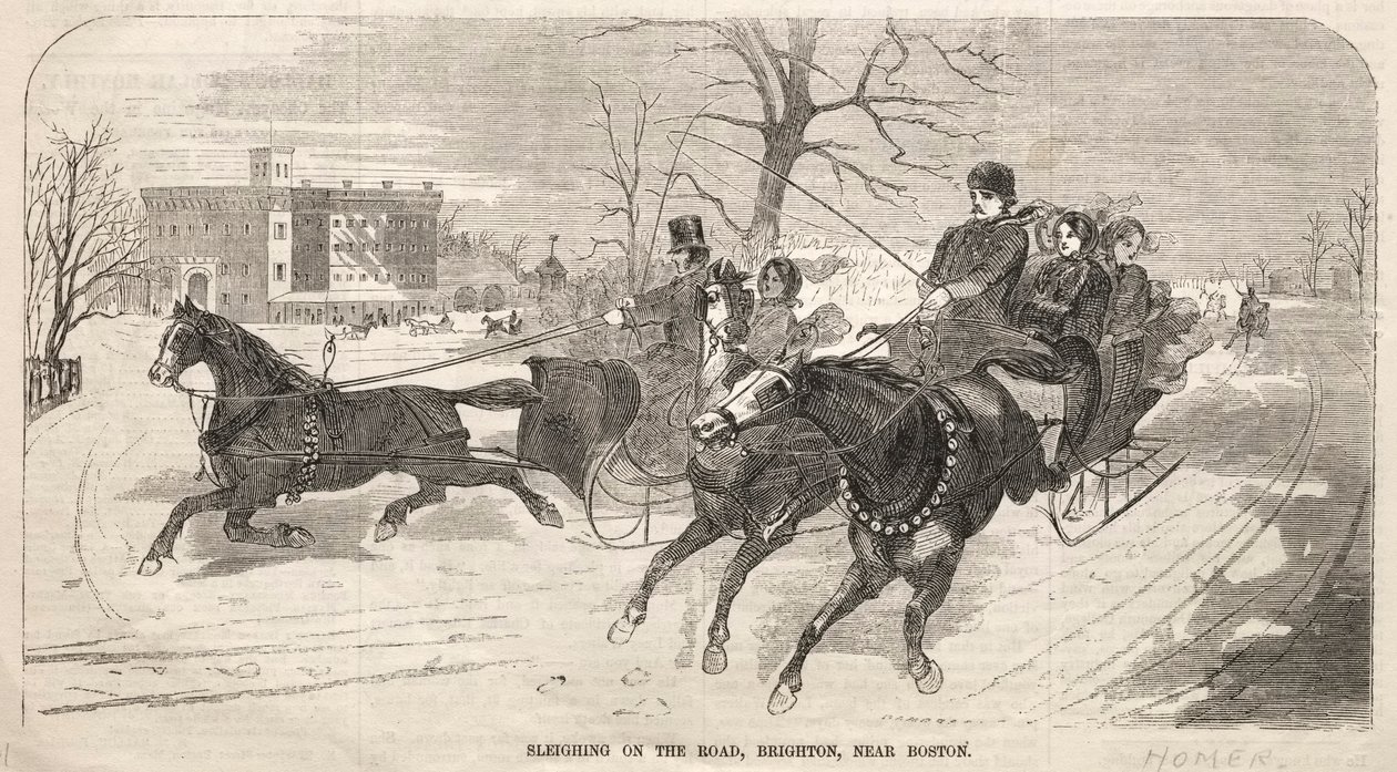 Släde på vägen, Brighton, nära Boston, 1859. av Winslow Homer