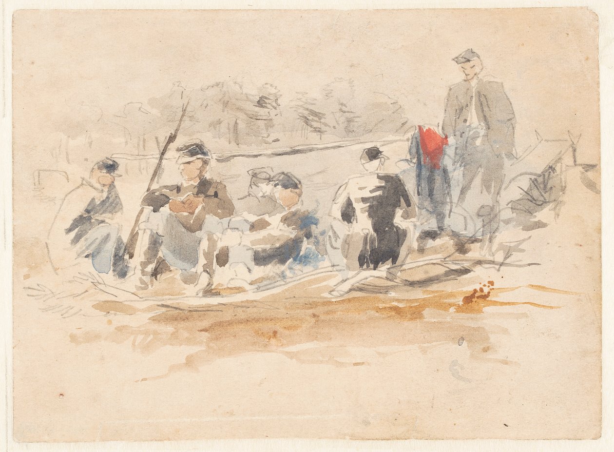 Soldater som sitter i en grupp av Winslow Homer