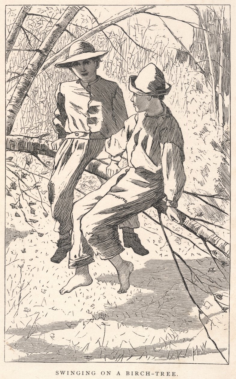 Swinging on a Birch-Tree, från Our Young Folks, juni 1867 av Winslow Homer