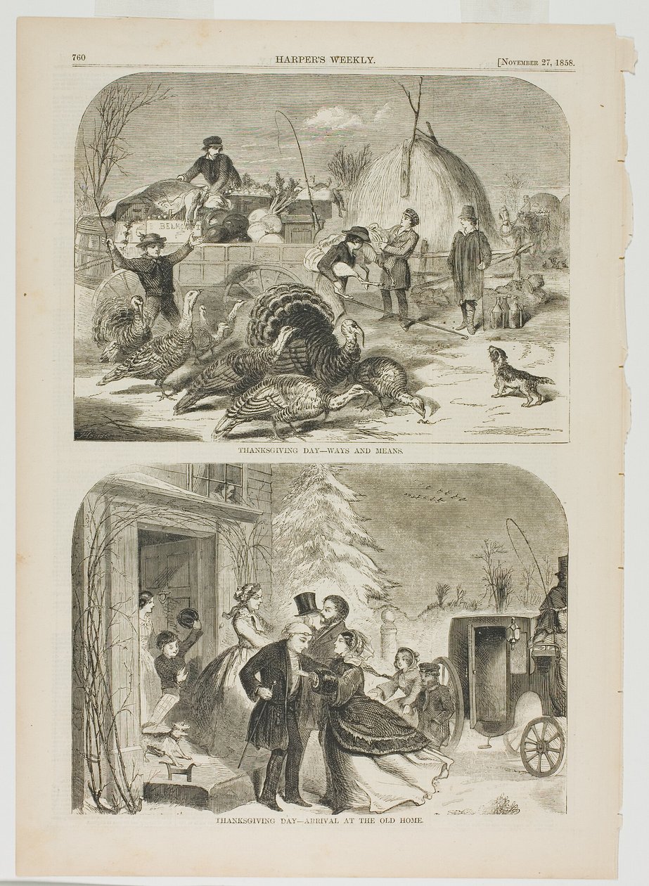 Thanksgiving Day-Ways and Means och Thanksgiving Day-Arrival at the Old Home av Winslow Homer