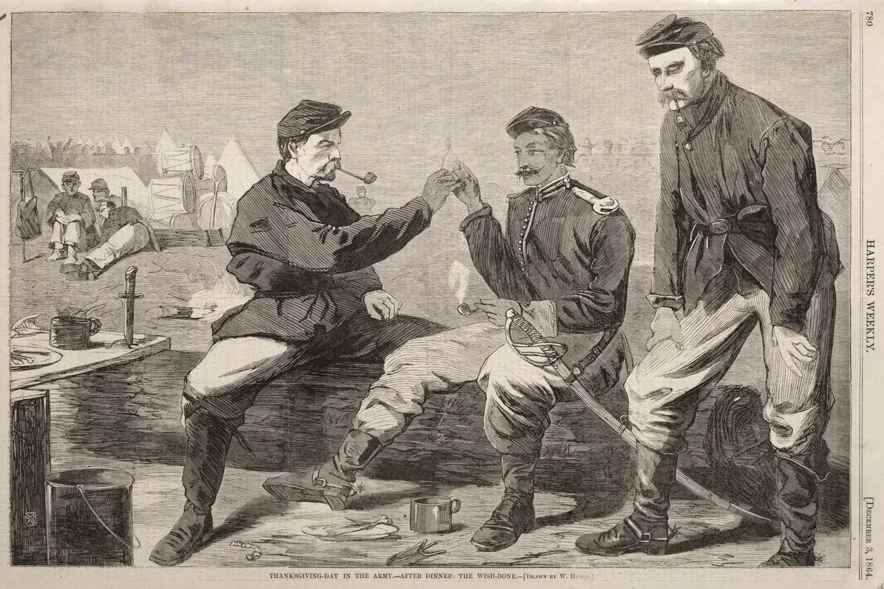 Thanksgivingdagen i armén - efter middagen:  Önskebenet av Winslow Homer