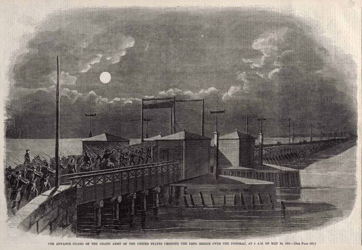 The Advance Guard of the Grand Army of the United States Crossing the Long Bridge, 1861, 1861. av Winslow Homer