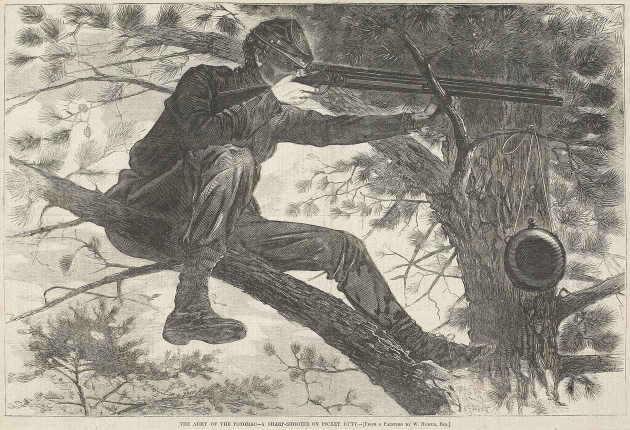 Jeshi la Potomac - Mpiga risasi Mkali kwenye Ushuru wa Picket, Novemba 15, 1862 (mchoro wa kuni) av Winslow Homer