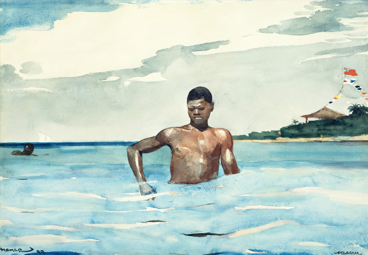 The Bather, 1899 (wc och grafit på benvitt vävt papper) av Winslow Homer