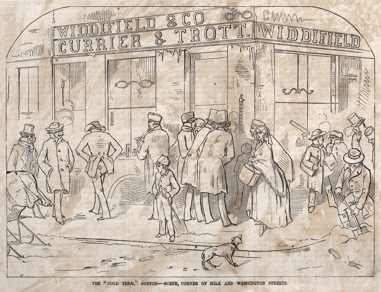 The "Cold Term", Boston - Scene, Corner Milk and Washington Streets av Winslow Homer