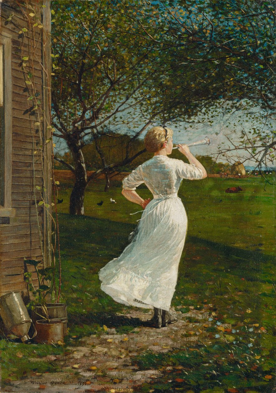 The Dinner Horn (Blowing the Horn at Seaside) av Winslow Homer