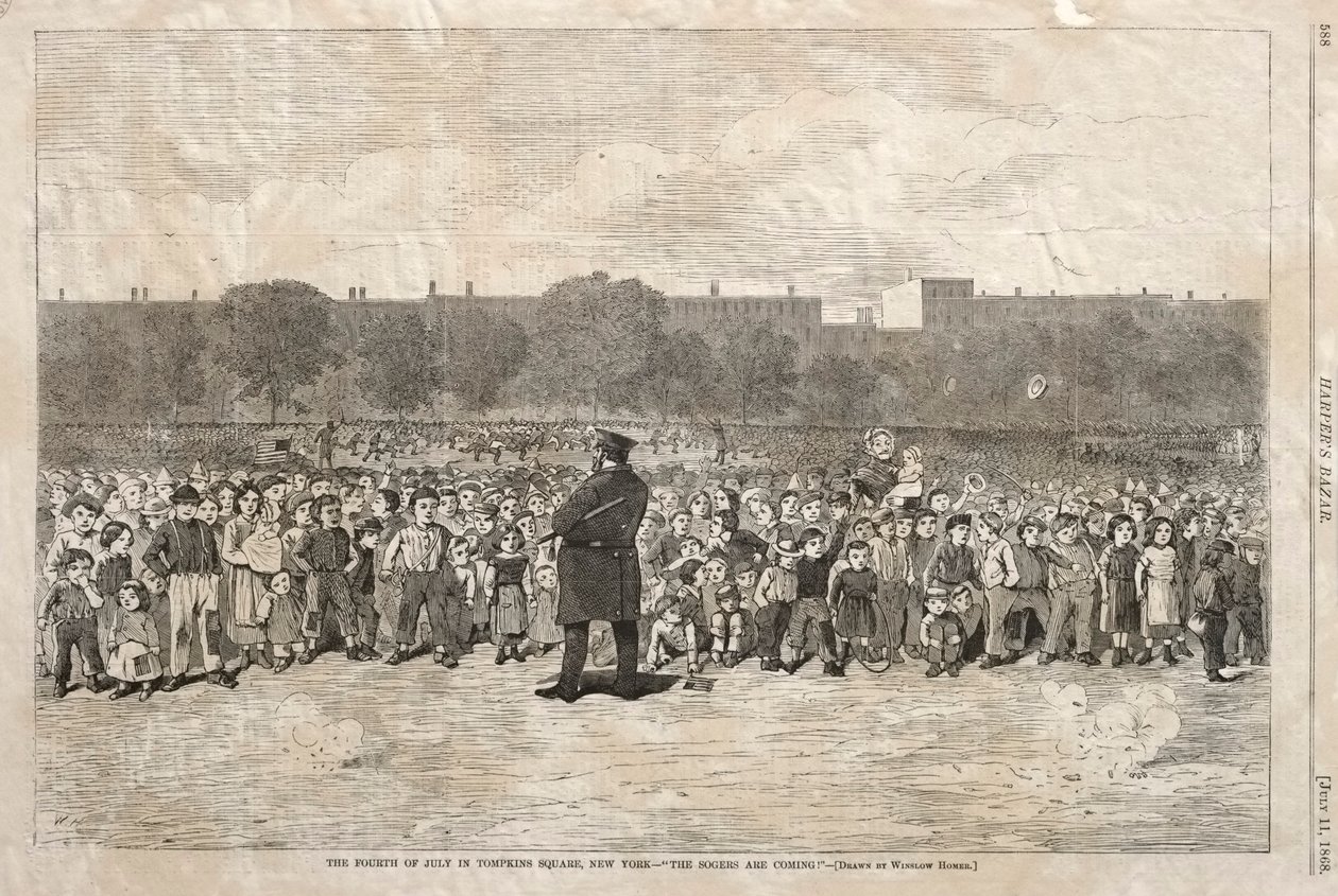 Fjärde juli på Tompkins Square i New York - "The Sogers Are Coming" av Winslow Homer