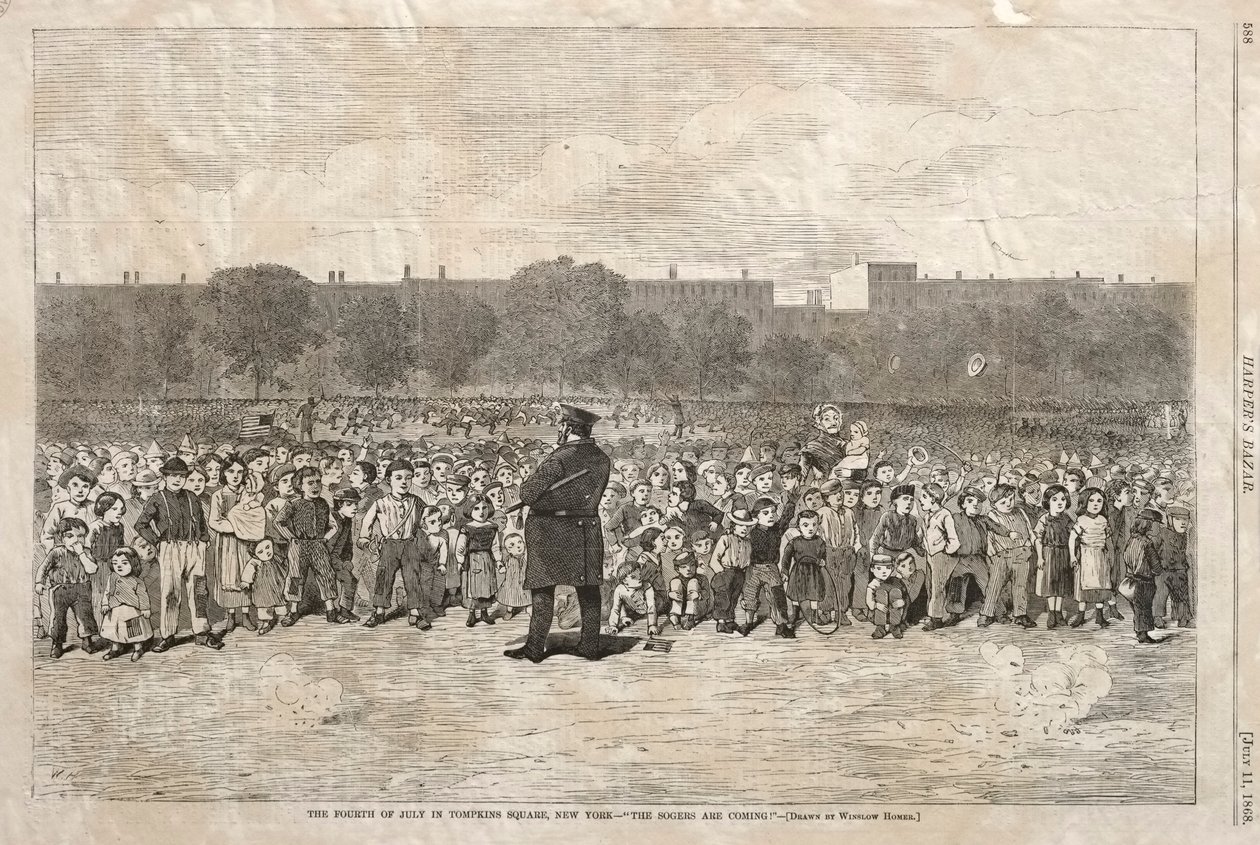 Den fjärde juli på Tompkins Square, New York - The Sogers Are Coming, 1868. av Winslow Homer