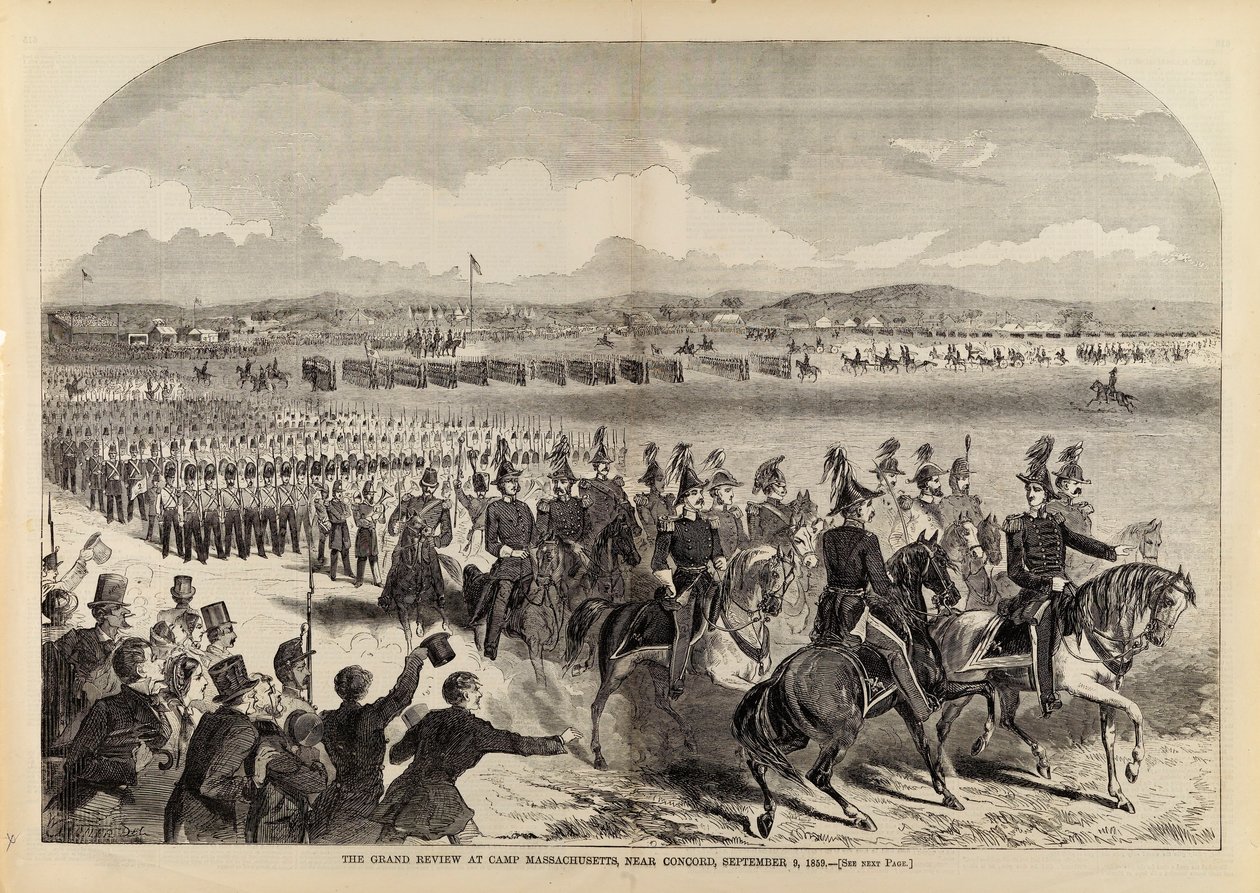 The Grand Review vid Camp Massachusetts, nära Concord, 9 september 1859, från Harper