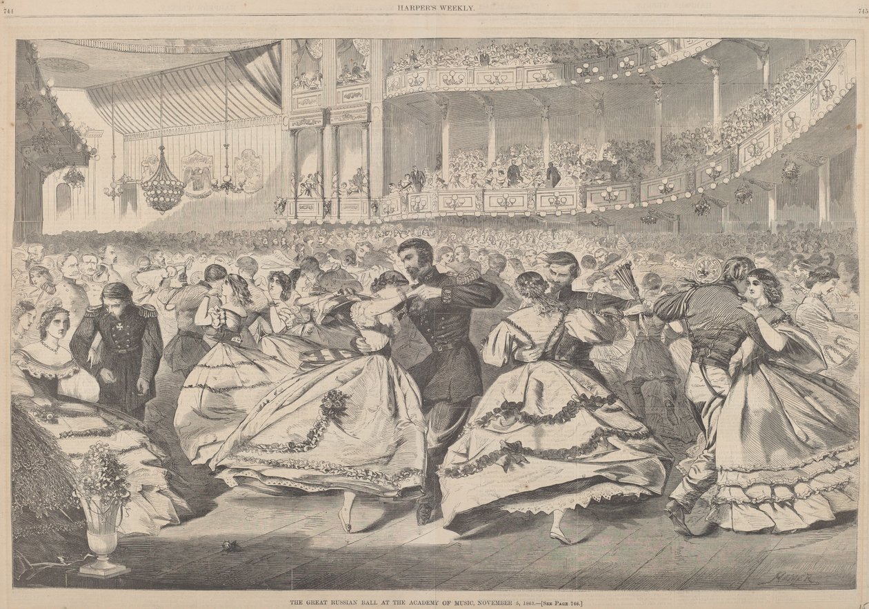 Den stora ryska balen vid Musikhögskolan, 5 november 1863, publicerad 1863. av Winslow Homer