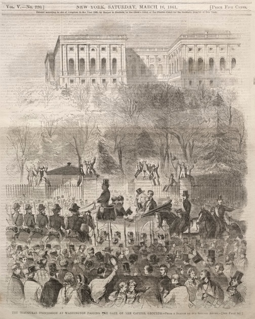 Invigningsprocessionen i Washington passerar porten till huvudstadsområdet, 1861. av Winslow Homer