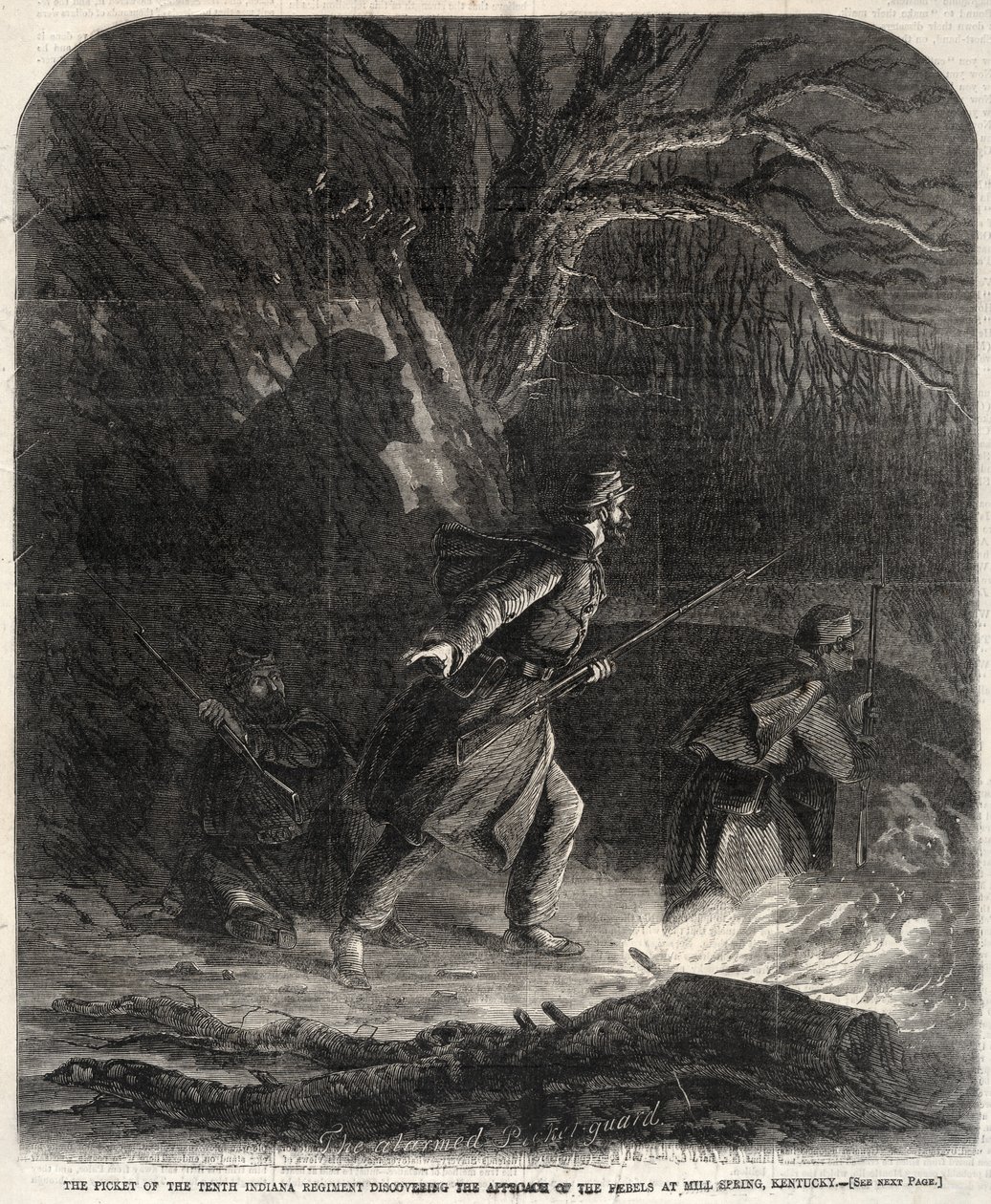 Piketten från det tionde Indiana-regementet som upptäcker rebellernas närmande.... av Winslow Homer