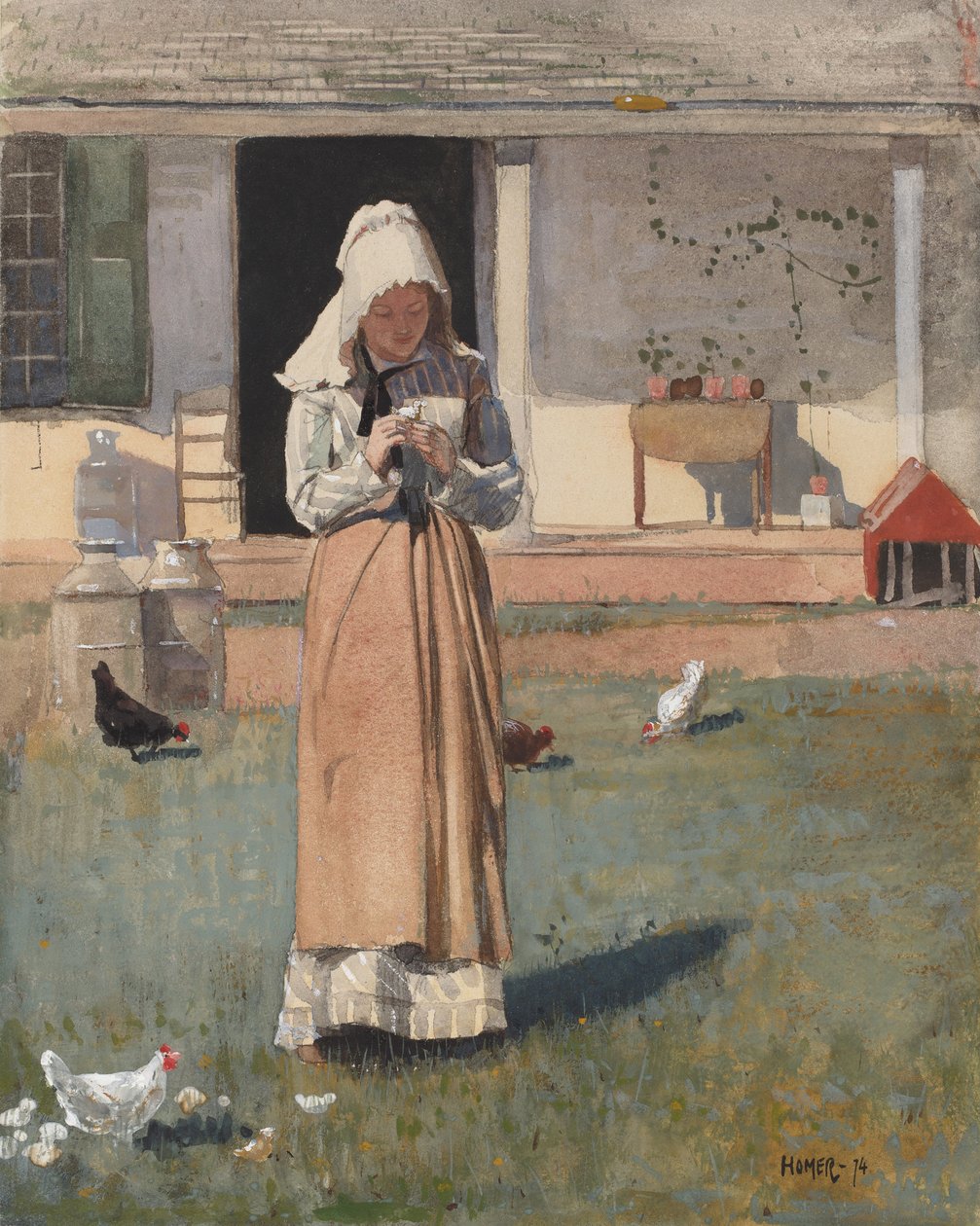 The Sick Chicken, 1874 (wc, gouache och grafit på vävt papper) av Winslow Homer