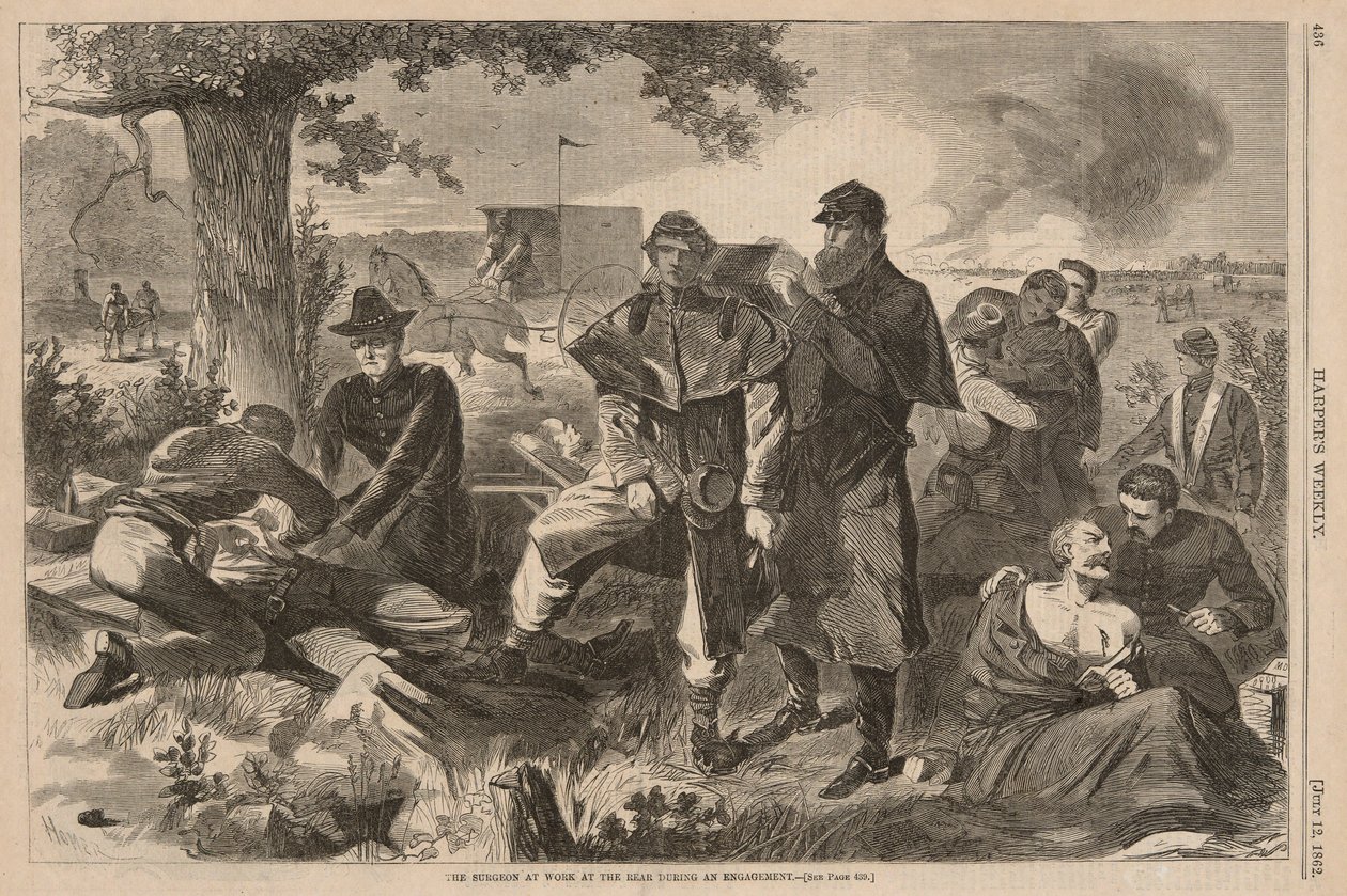 The Surgeon at Work in the Rear under en förlovning, från Harper av Winslow Homer