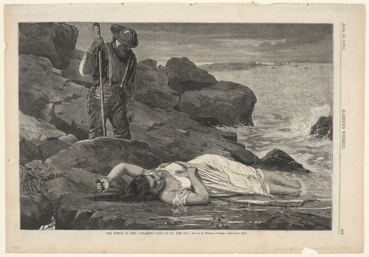 Vraket av ”Atlantic” – uppspolat av havet, ur Harper’s Weekly, 26 april 1873 av Winslow Homer