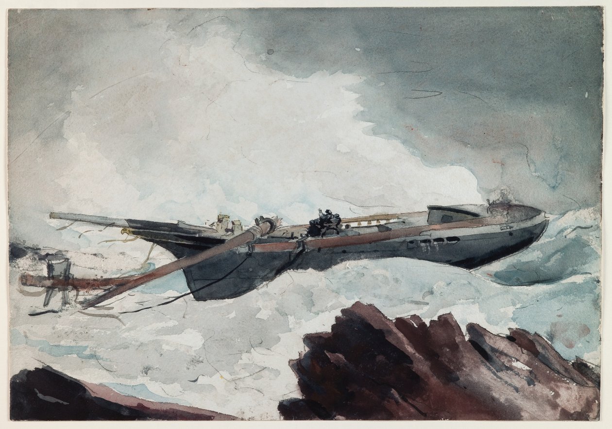 The Wrecked Schooner, ca 1900-10 (akvarell  kol på papper) av Winslow Homer