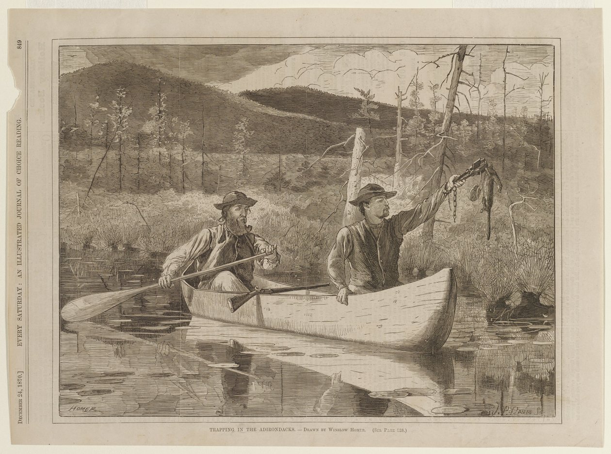 Fångst med fällor i Adirondackbergen av Winslow Homer