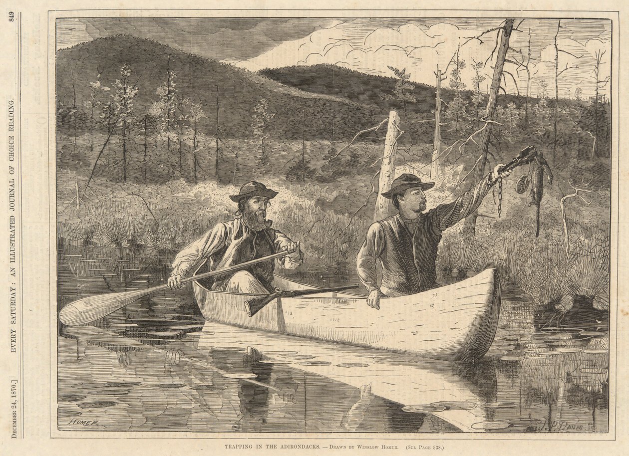 Fångst i Adirondacks, från varje lördag den 24 december 1870 av Winslow Homer