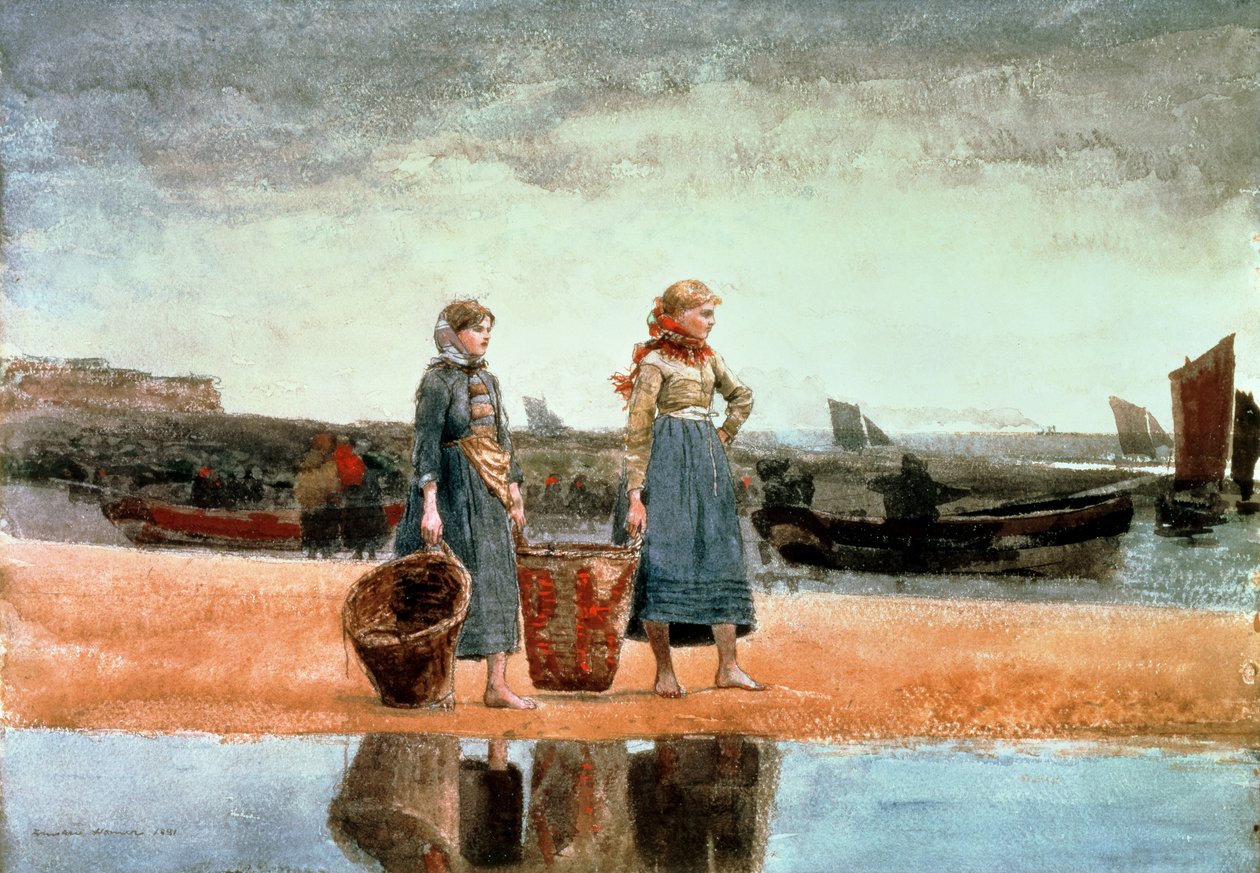 Två flickor på stranden, Tynemouth, 1891 av Winslow Homer