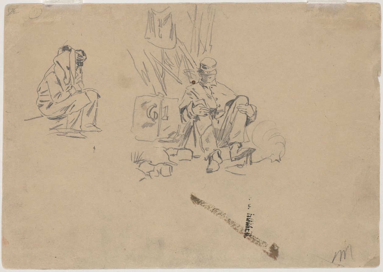 Två soldater vilar [verso] av Winslow Homer