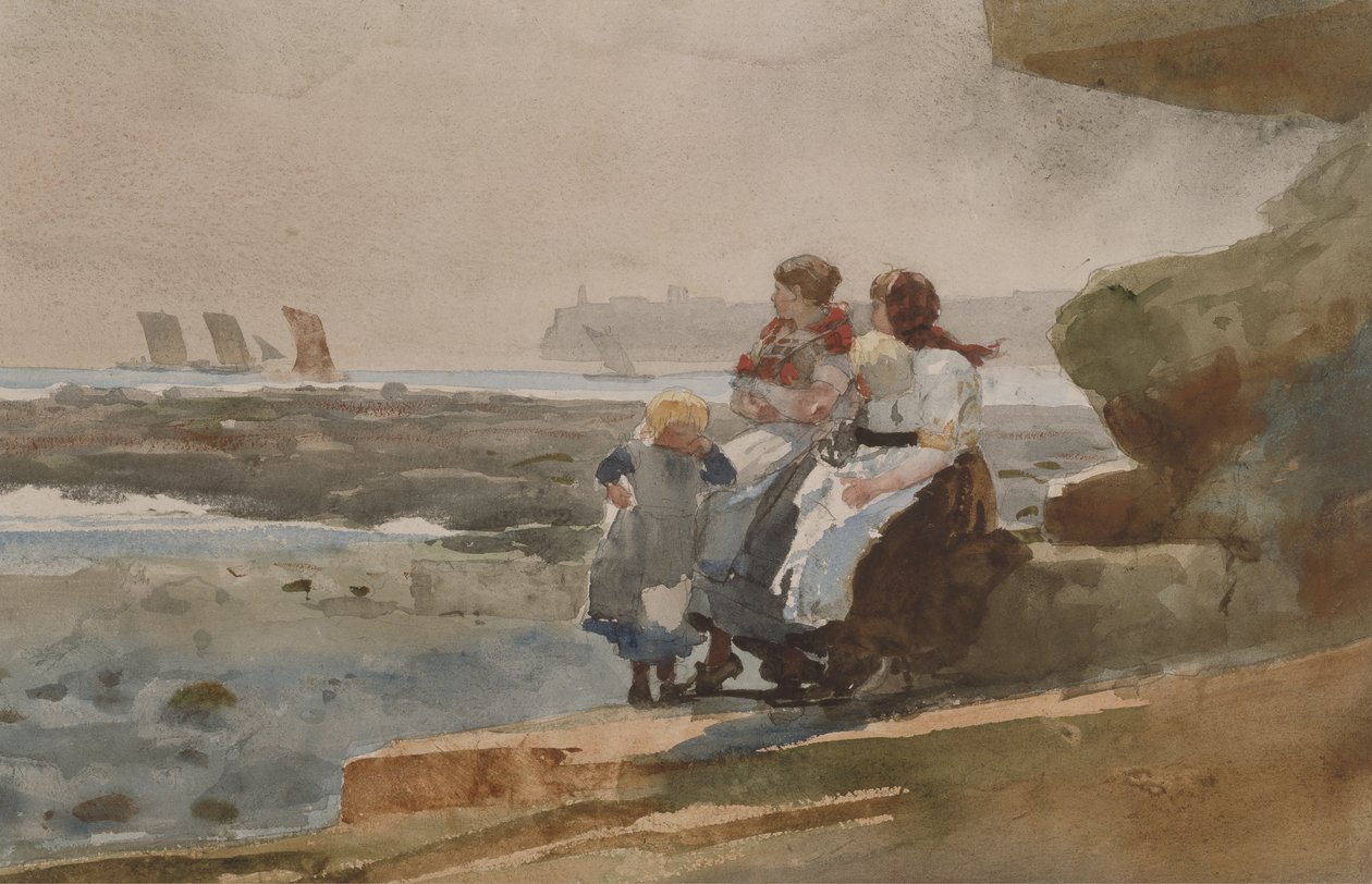 Under the Cliff, Cullercoats, c.1881 (akvarell och grafit på vävt papper) av Winslow Homer