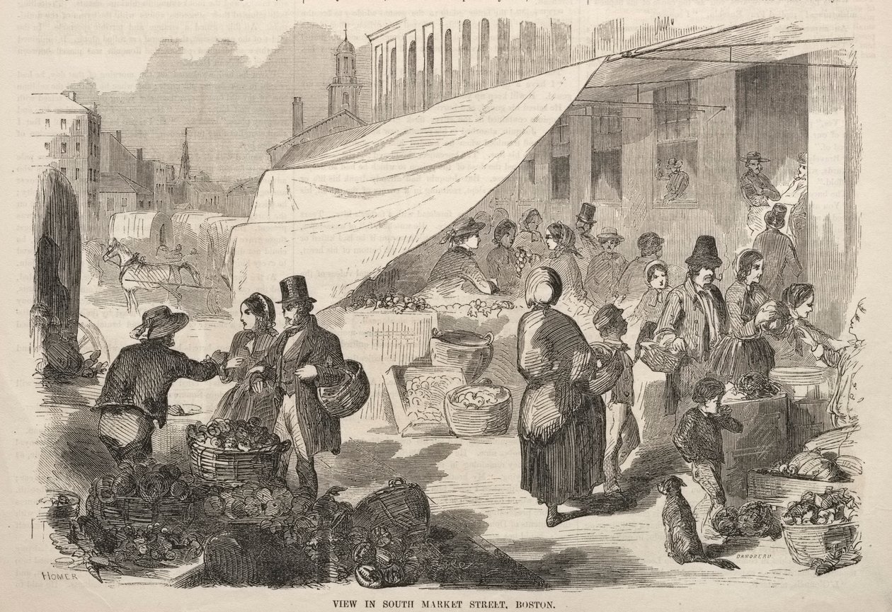 Utsikt på South Market Street, Boston, 1857. av Winslow Homer