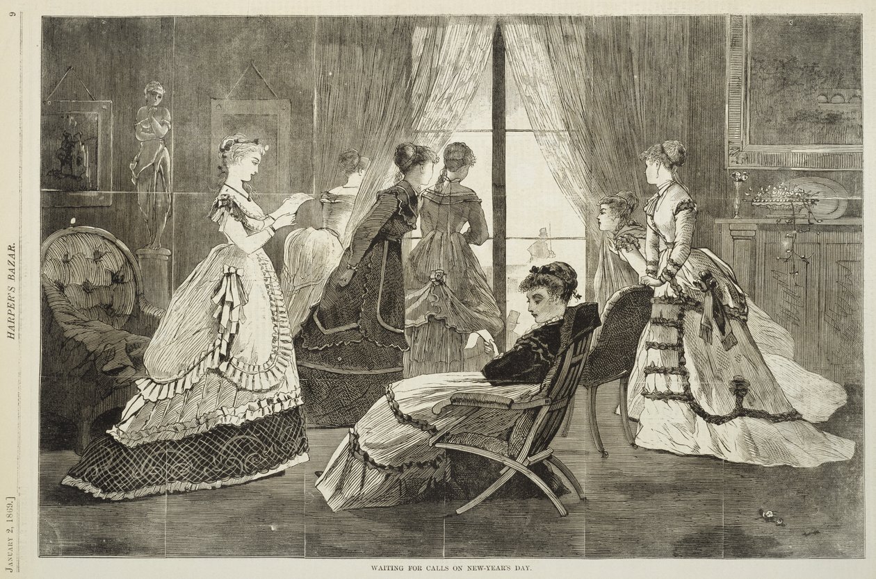 Väntar på samtal på nyårsdagen den 2 januari 1869 (trägravyr) av Winslow Homer