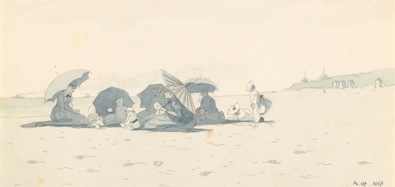 Kvinnor och barn på stranden vid Long Branch, New Jersey av Winslow Homer