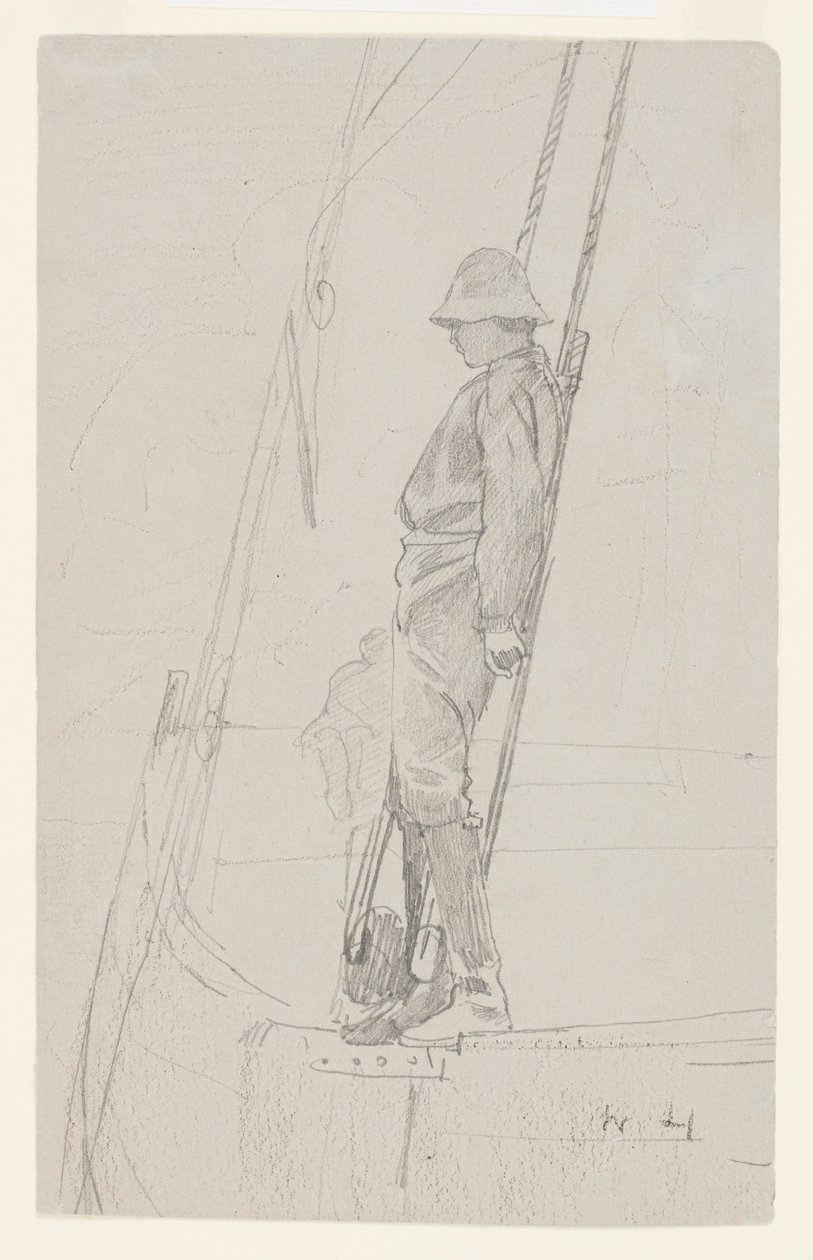 Ung man lutad mot segelbåtrigg av Winslow Homer