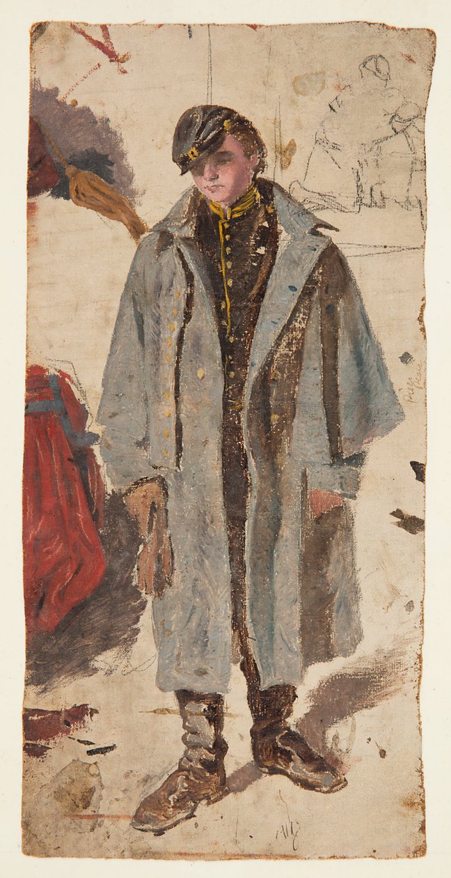 Ung soldat, skiss av en soldat som ger vatten till en skadad följeslagare av Winslow Homer
