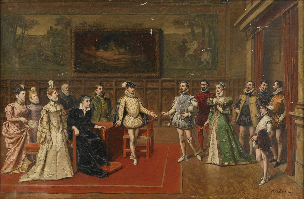 Catherine de Medici träffar sina söner Karl IX och Henrik III av Wladyslaw Bakalowicz