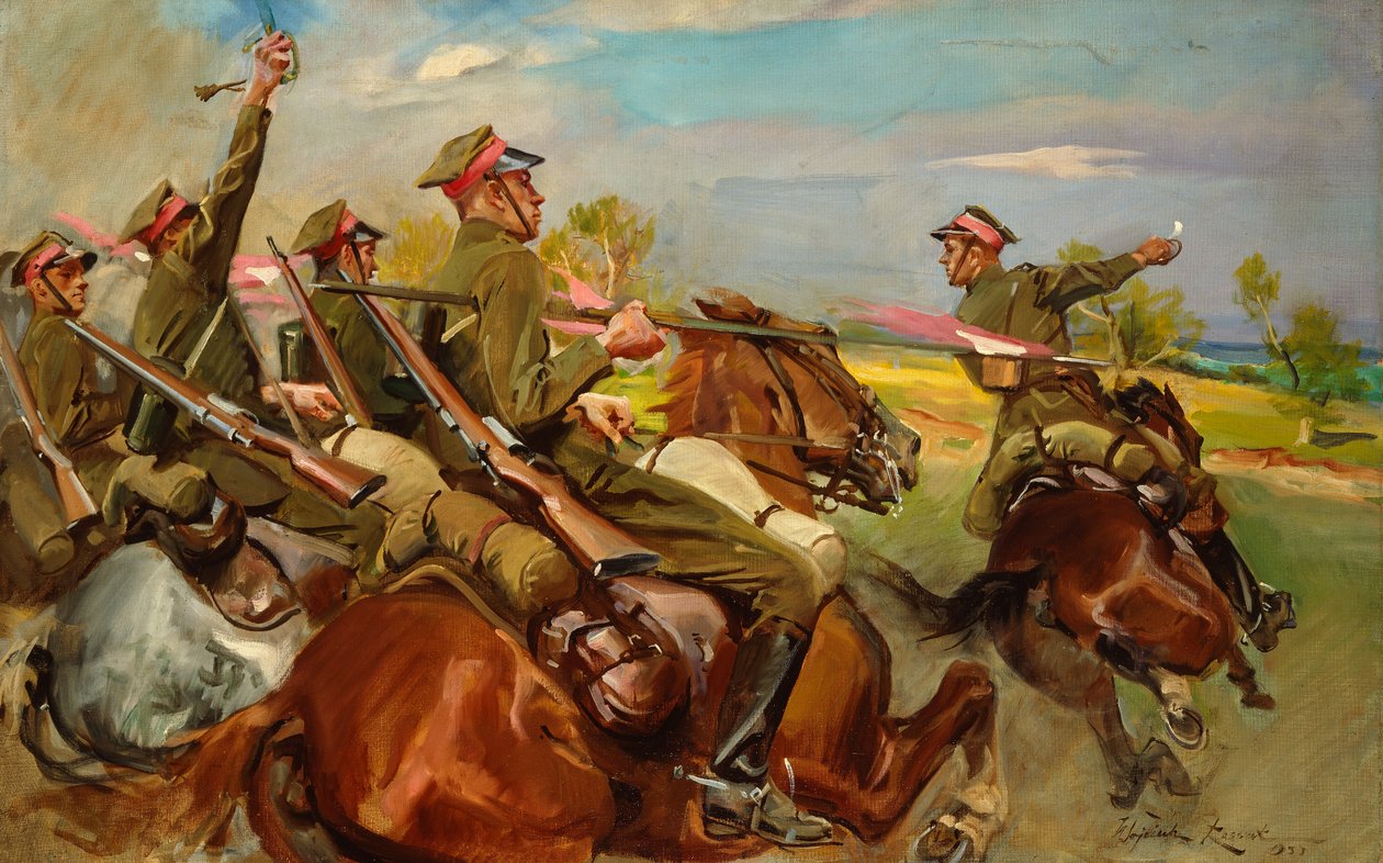Polsk kavalleriladdning (olja på duk) av Wojciech Kossak