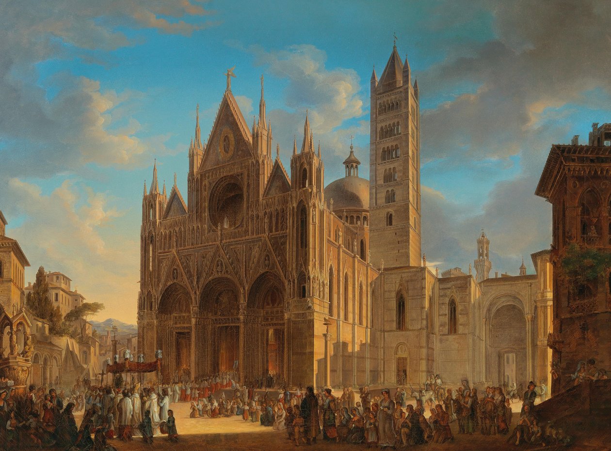 Prozession vor dem Dom von Siena, signiert und datiert rechts unten av Woldemar Hermann