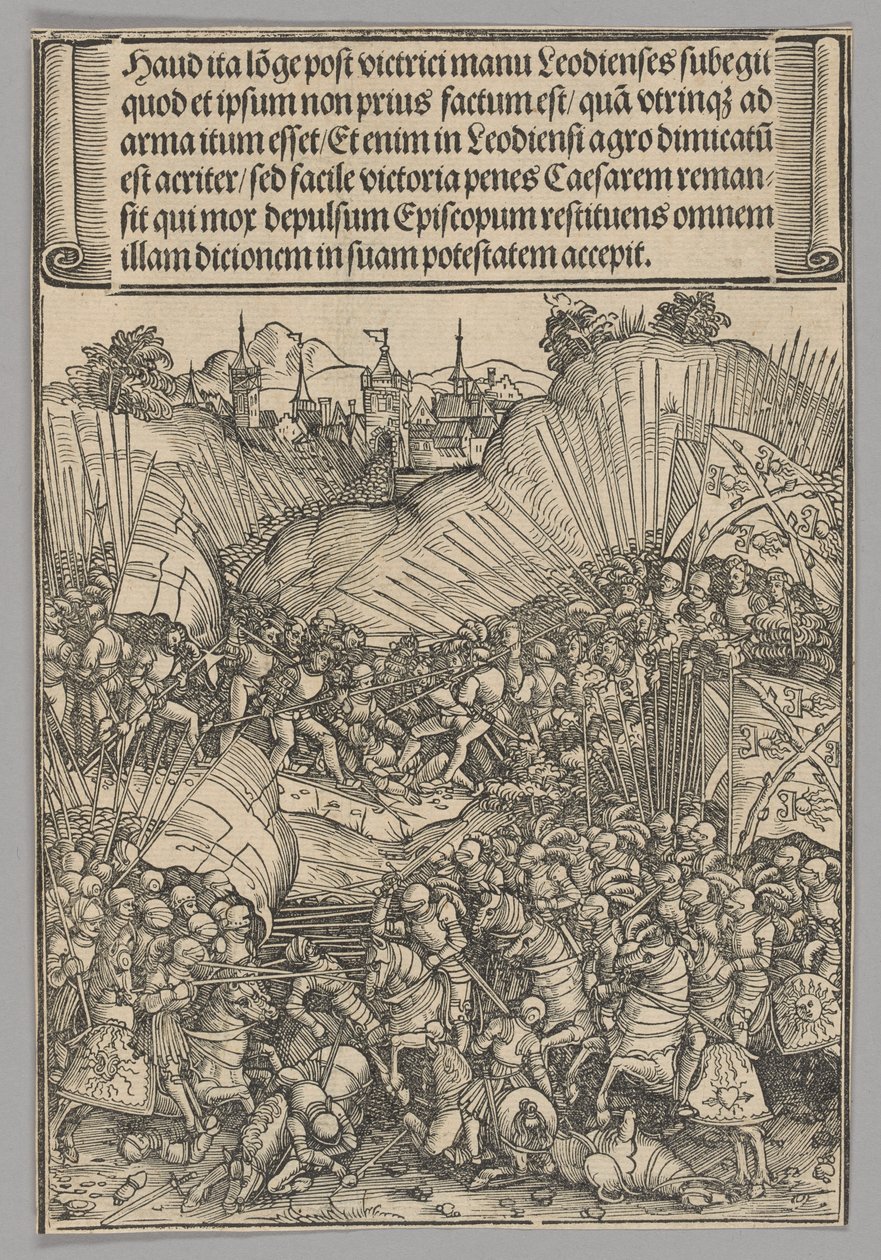 Battle for Liège, skylt 8 från Historiska scener från kejsar Maximilian I:s liv från triumfbågen av Wolf Traut
