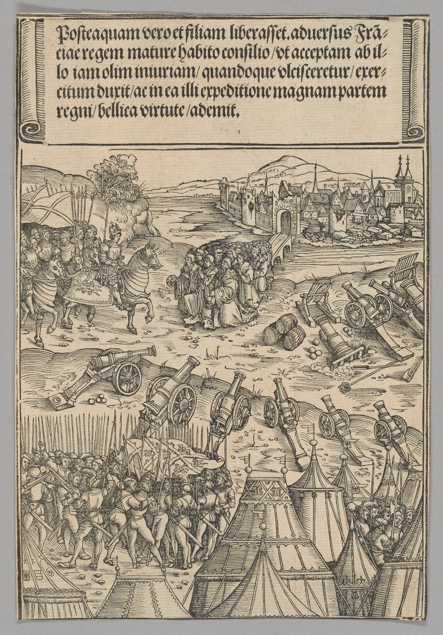Capitulation of a French City, skylt 12 från historiska scener från kejsar Maximilian I:s liv från triumfbågen av Wolf Traut