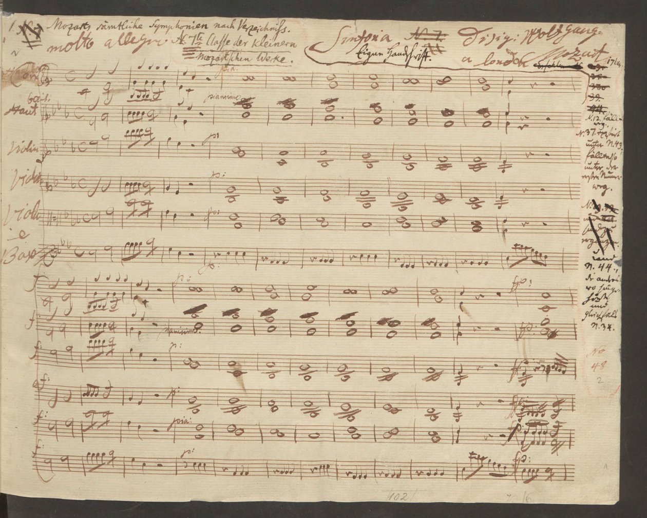 Öppningen av autografmanuskriptet till Mozarts symfoni nr 1 av Wolfgang Amadeus Mozart