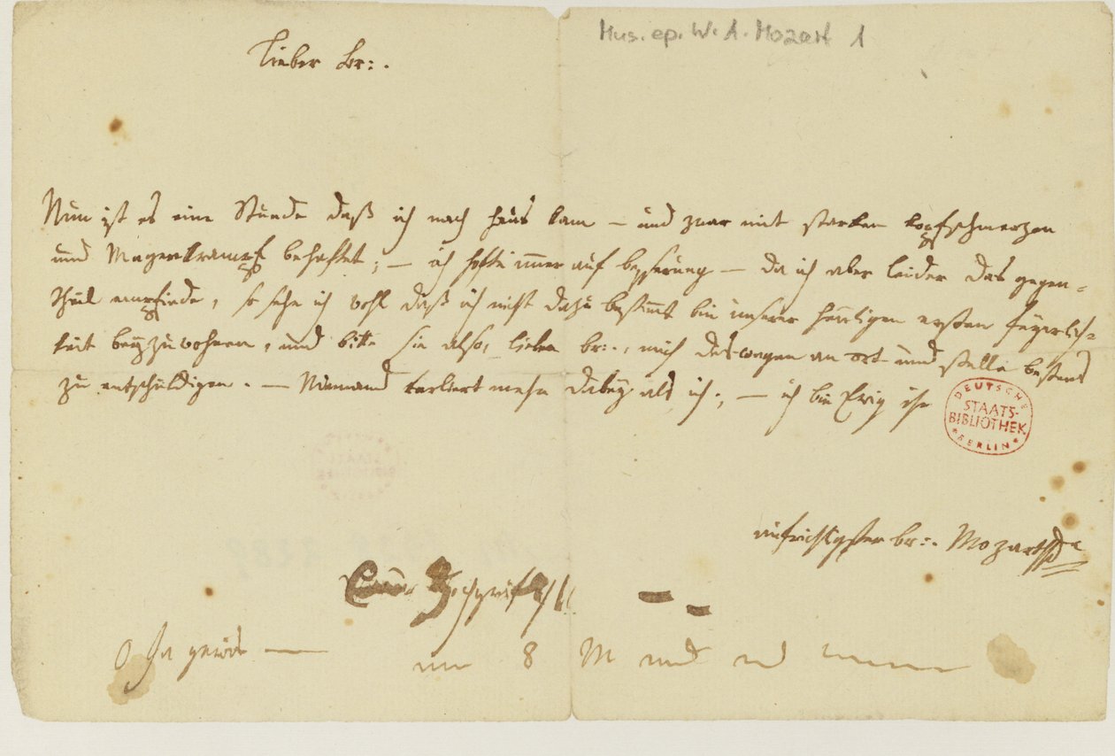 Brev från Mozart till en frimurare, januari 1786 av Wolfgang Amadeus Mozart