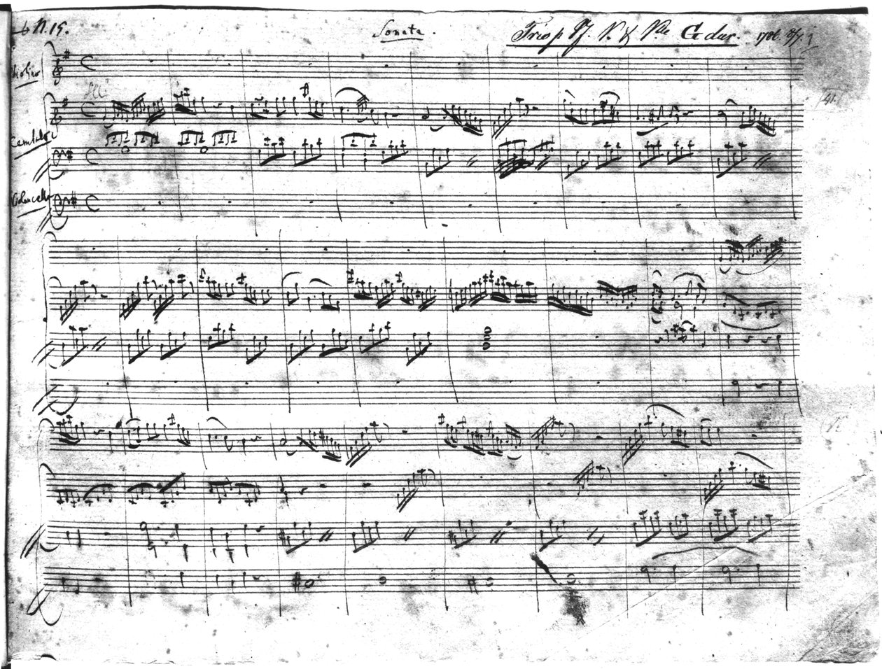 Trio i G-dur för violin, cembalo och violoncello (K 496) 1786 (1:a sidan) av Wolfgang Amadeus Mozart
