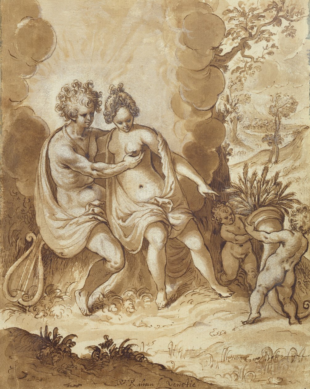 Apollo och Ceres, 1605 (penna, wc och vit markering på papper) av Wolfgang Kilian