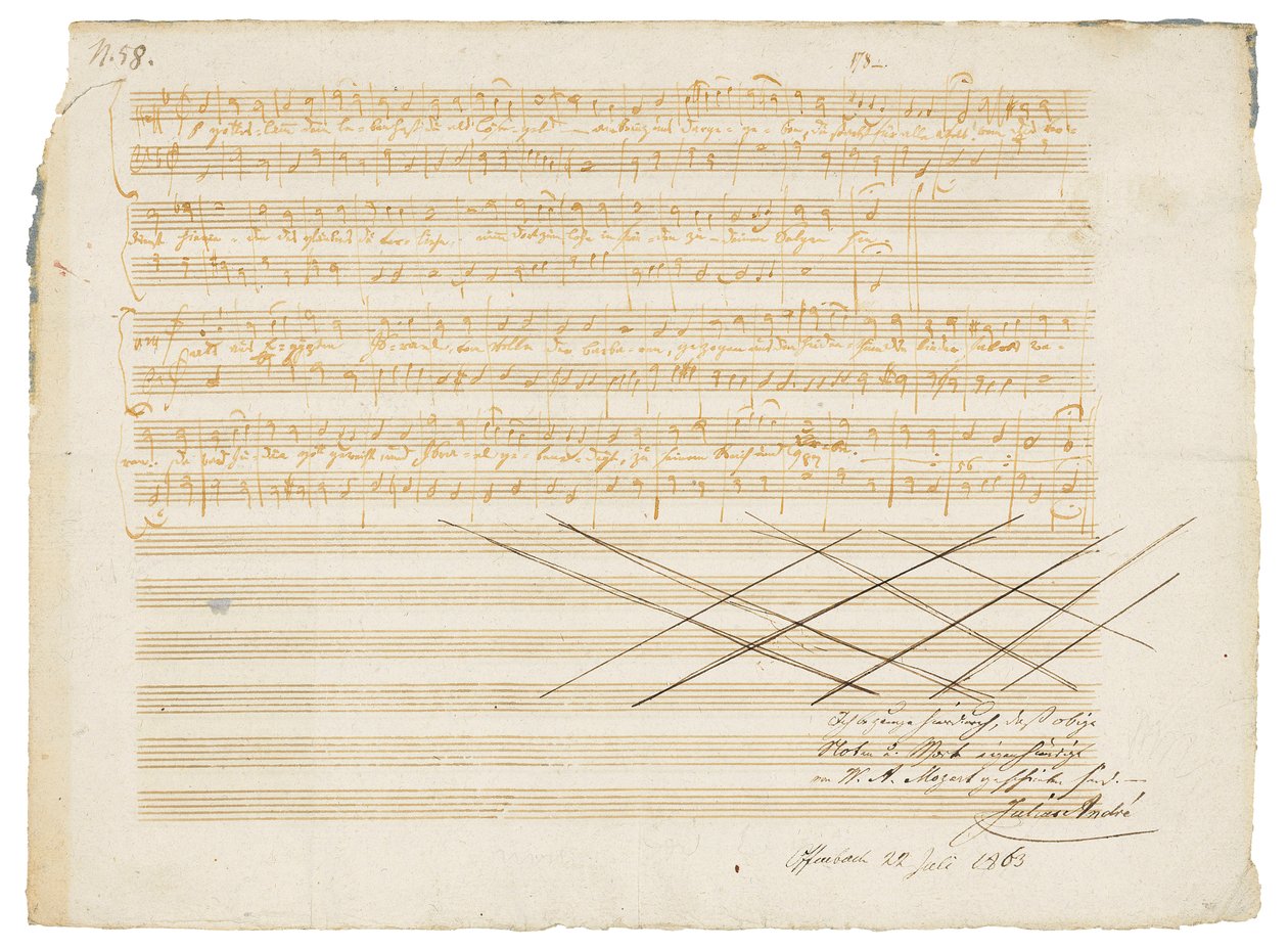Autograf musikmanuskript, Två tyska psalmer, K.343 av Wolfgang Amadeus Mozart