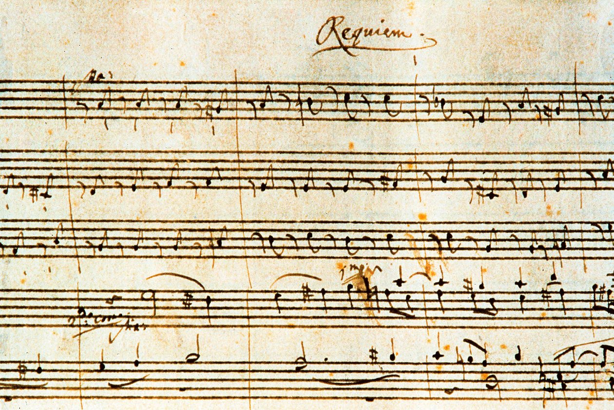 Autografpartitur av Requiem, K. 626 av den österrikiske kompositören Wolfgang Amadeus Mozart (1756-1791) av Wolfgang Amadeus Mozart