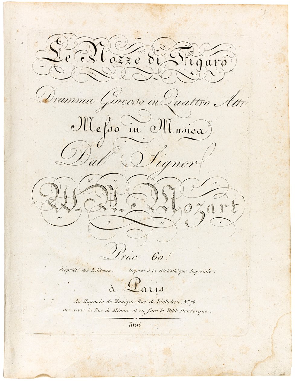 Omslag till partituren Figaros bröllop lekfullt drama i fyra akter, mellan 1806 och 1810. av Wolfgang Amadeus Mozart