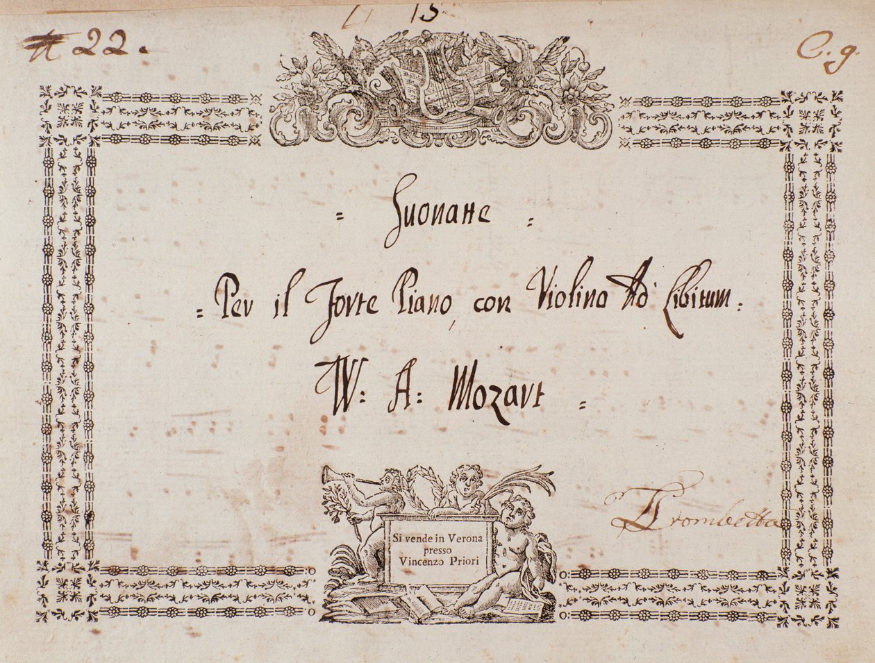 Frontispice av sonat för fort-piano och violin av Mozart. av Wolfgang Amadeus Mozart