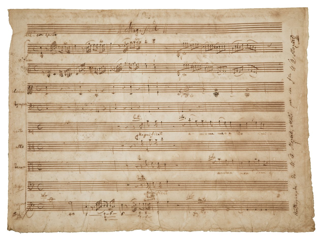 Magnificat, K. 321a. Manuskript, partitur för solister och kör, orgel och orkester, c.1779 av Wolfgang Amadeus Mozart