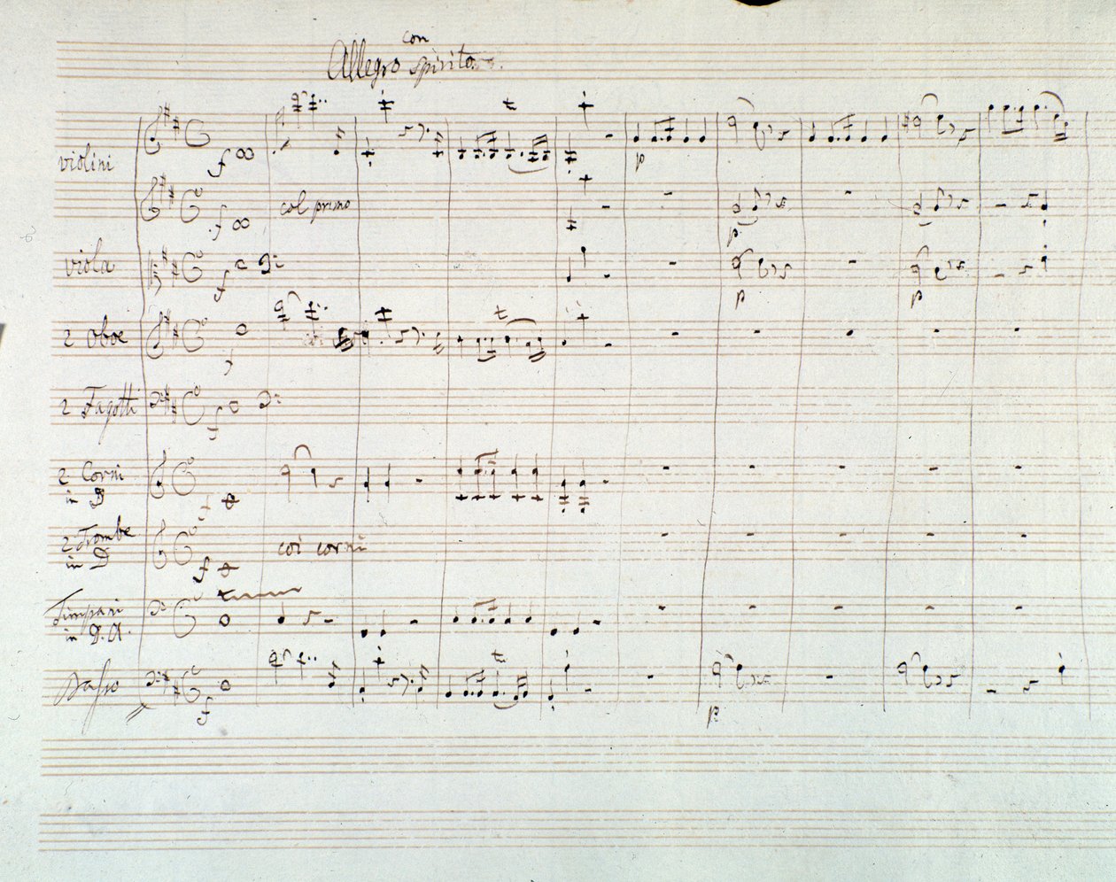 Sida med partitur av Symphony NO. 8 i D-dur, av Mozart (1768) av Wolfgang Amadeus Mozart