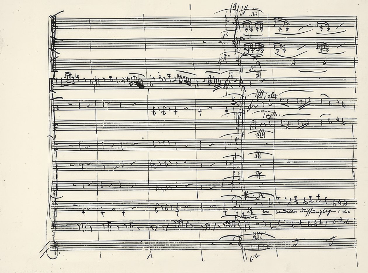 Wolfgang Amadeus Mozart (1756-1791) österrikisk kompositör. Autograf på slutet av eldmusiken och början på duetten Paminas och Taminos (Vi gick gluten genom elden) från Trollflöjten. 1791 av Wolfgang Amadeus Mozart