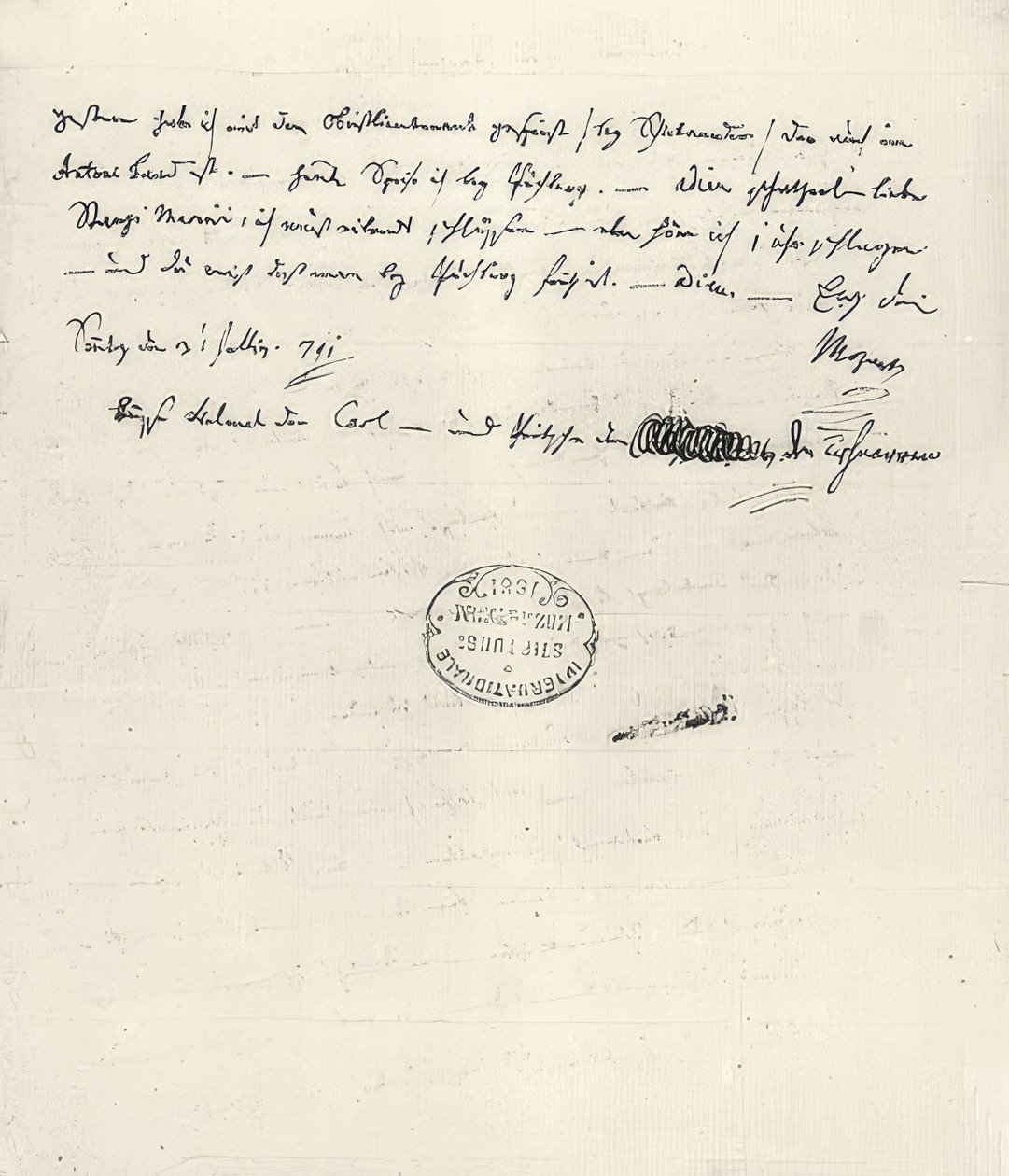 Wolfgang Amadeus Mozart (1756-1791) österrikisk kompositör. Handskrivet brev till hans fru Constanze. 31 juli 1791 av Wolfgang Amadeus Mozart